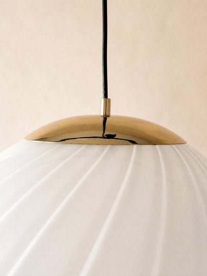 XL Italian 70s Opaline Murano Glass Pendant Light | White Swirl Globe Ceiling Lamp — photo 6