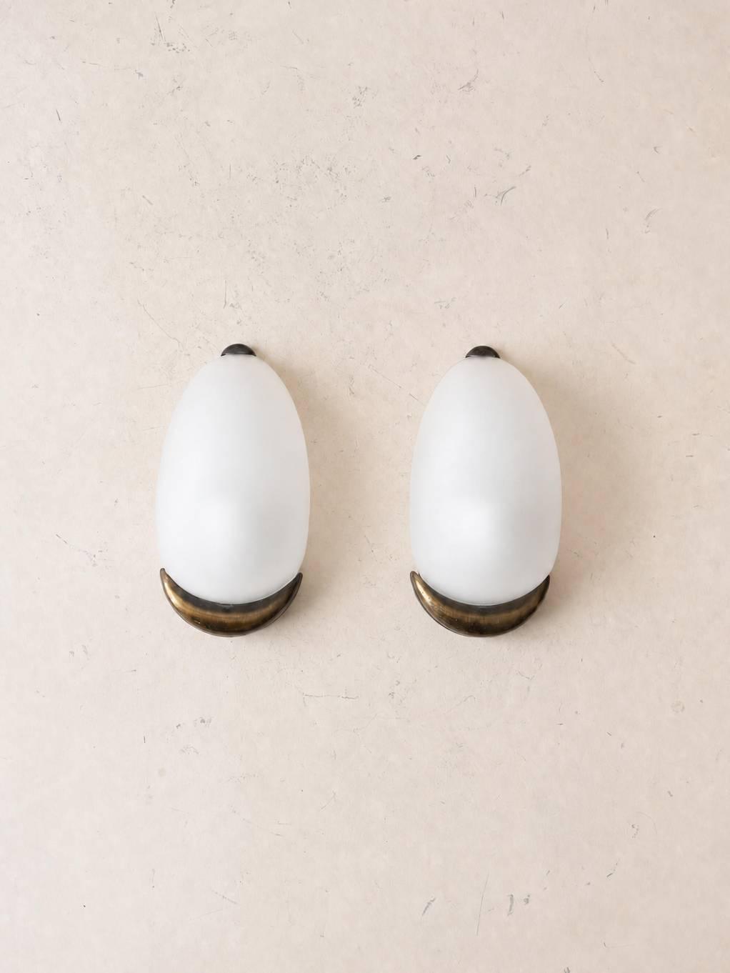 Italian 90s Frosted Glass Wall Sconces, Pair of Organic Modern Wall Lights — photo 1