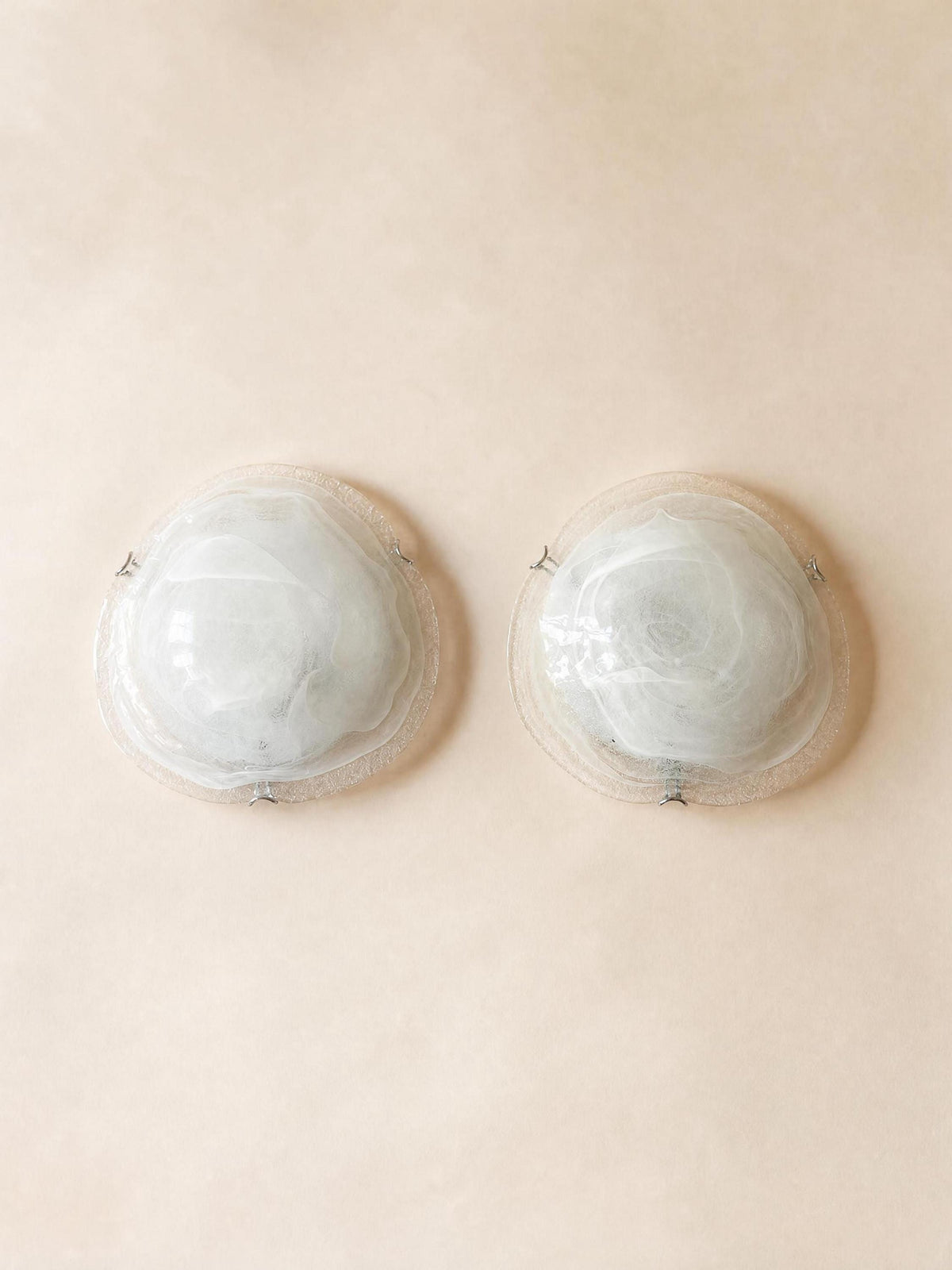Italian 90s Frosted Murano Glass Ceiling Lights, Pair of Flush Mounts or Wall Lights — photo 1