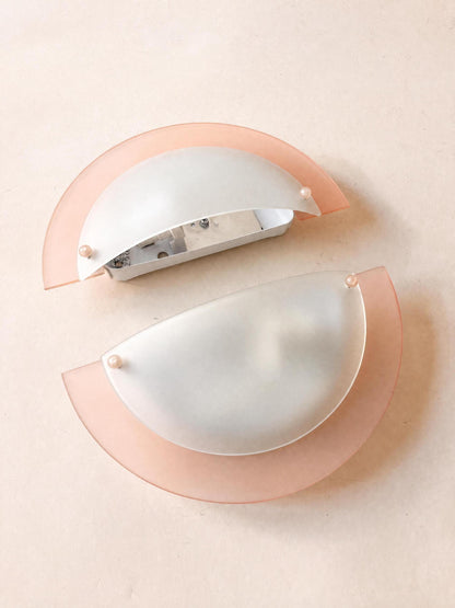 Italian 90s Memphis Style Glass Wall Sconce Pair | Pink Perspex Wall Lights — photo 3
