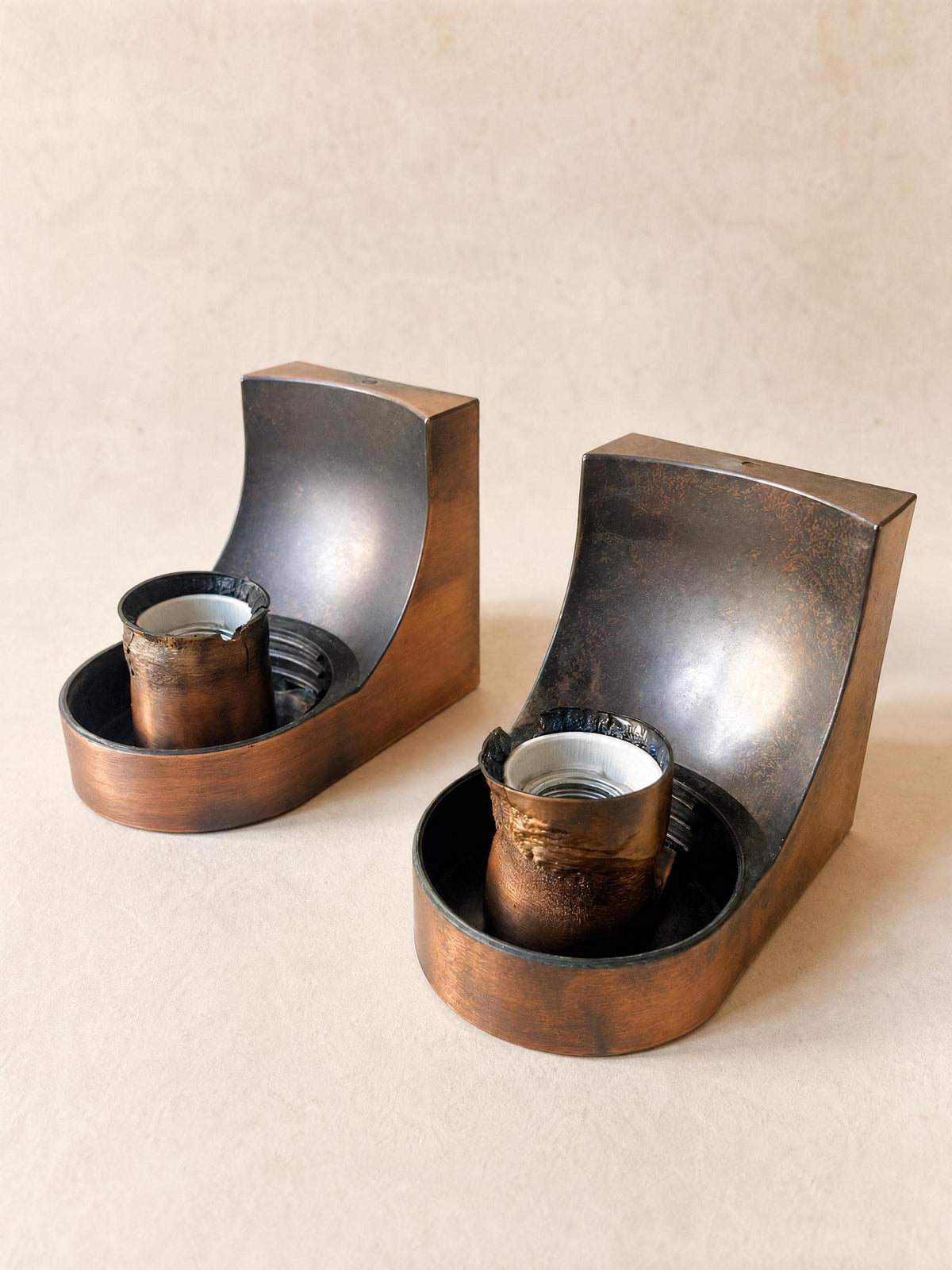 Italian 70s Copper and Bubble Glass Wall Sconces, Pair of Globe Wall Lights — photo 9