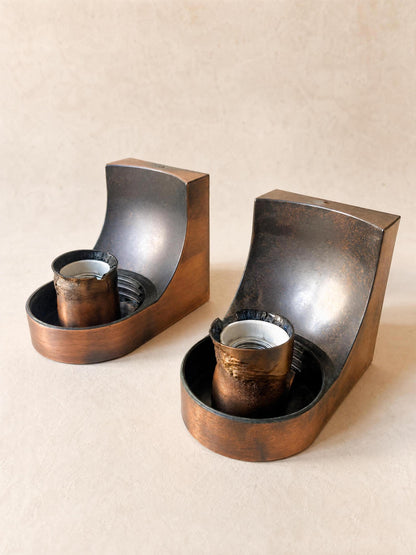 Italian 70s Copper and Bubble Glass Wall Sconces, Pair of Globe Wall Lights — photo 9