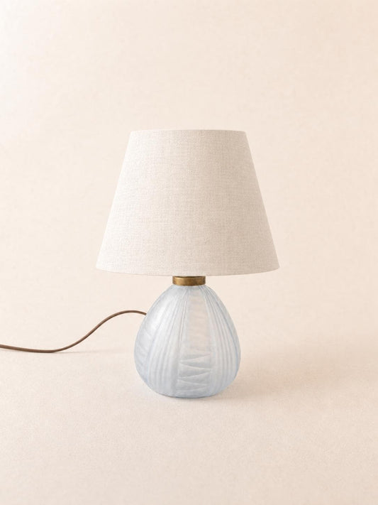 French 50s Blue Glass Table Lamp Base | Sculptural Brass Light — photo 1