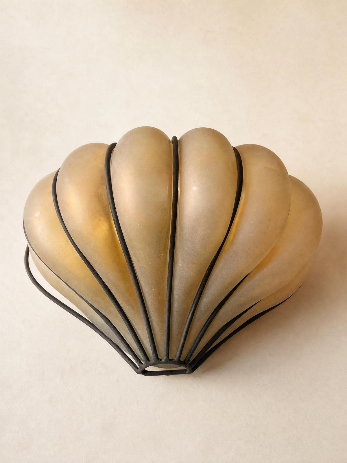 Rare Italian 70s Amber Frosted Glass Wall Sconce | Shell Shaped Sculptural Light — photo 4