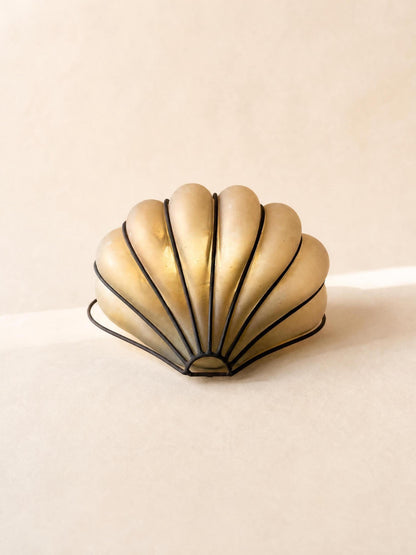 Rare Italian 70s Amber Frosted Glass Wall Sconce | Shell Shaped Sculptural Light — photo 1