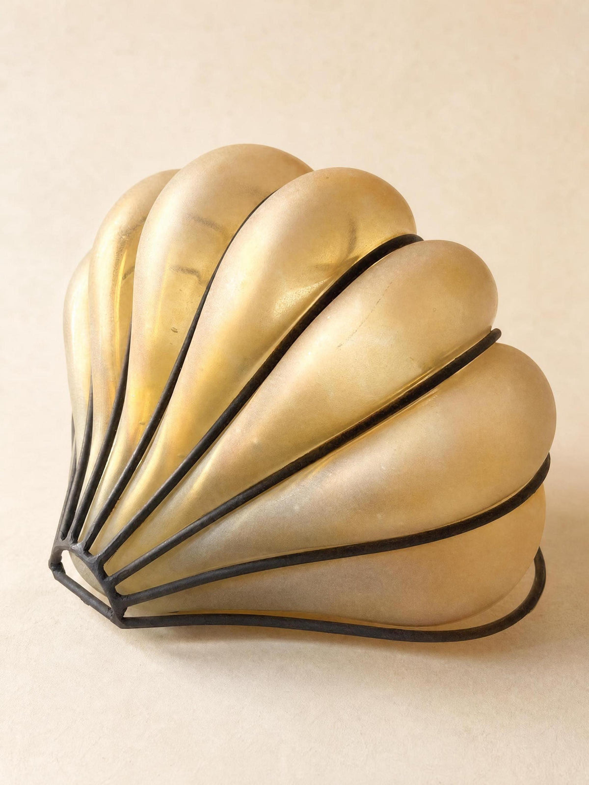 Rare Italian 70s Amber Frosted Glass Wall Sconce | Shell Shaped Sculptural Light — photo 8