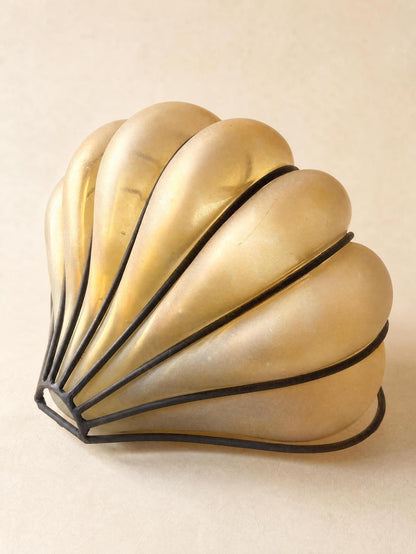 Rare Italian 70s Amber Frosted Glass Wall Sconce | Shell Shaped Sculptural Light — photo 8