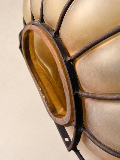 Rare Italian 70s Amber Frosted Glass Wall Sconce | Shell Shaped Sculptural Light — photo 9