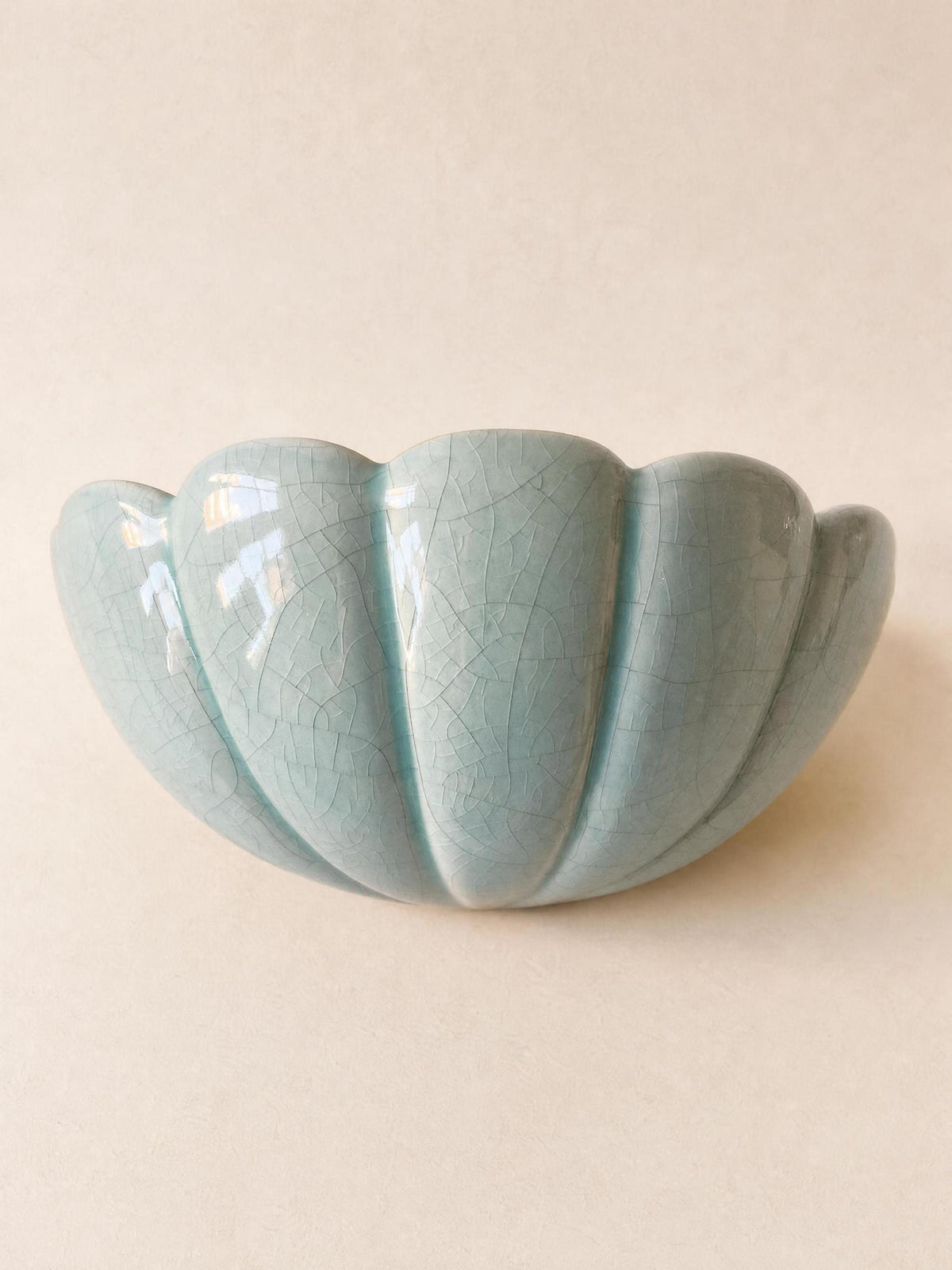 Pair of French 80s Ceramic Wall Lights | Turquoise Shell Form Sconces in Crackle Glaze — photo 6