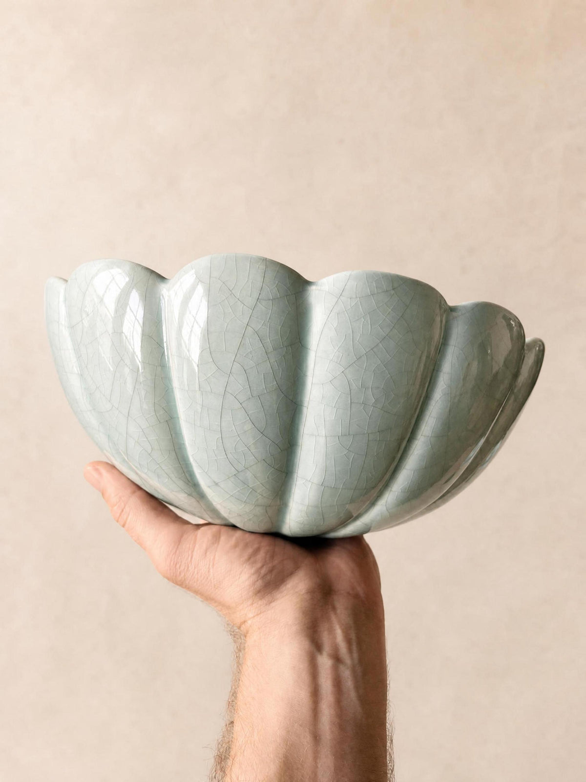 Pair of French 80s Ceramic Wall Lights | Turquoise Shell Form Sconces in Crackle Glaze — photo 8