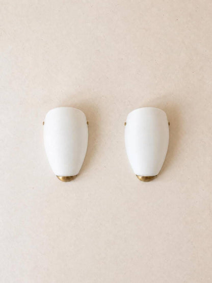 French 80s Opaline Glass Wall Sconces | Pair of Brass Accent Wall Lights — photo 1
