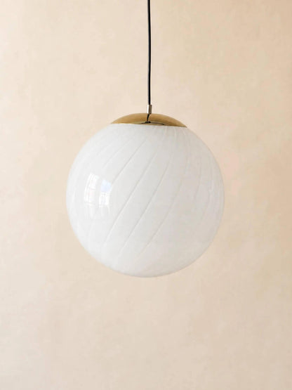 XL Italian 70s Opaline Murano Glass Pendant Light | White Swirl Globe Ceiling Lamp — photo 1